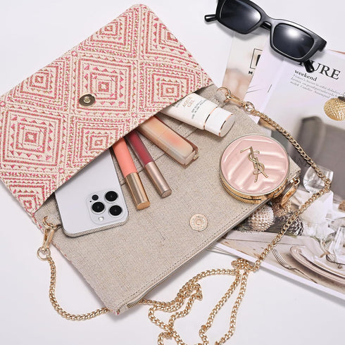 Straw Clutch Purses for Women, Woven Envelope Crossbody Clutch, Foldover Beach Bag for Summer...