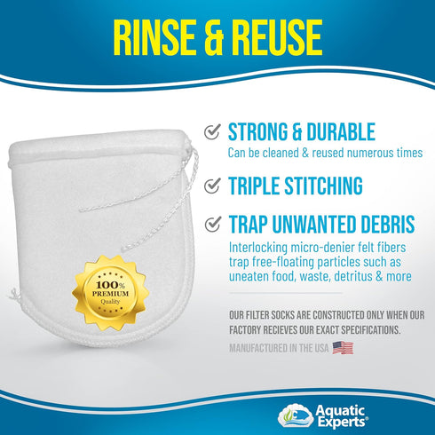 Aquatic Experts 200 Micron Drawstring Filter Sock - Filter Socks for Saltwater Aquarium, Sump Filter Sock, Freshwater Aquarium Filter Sock - Custo...