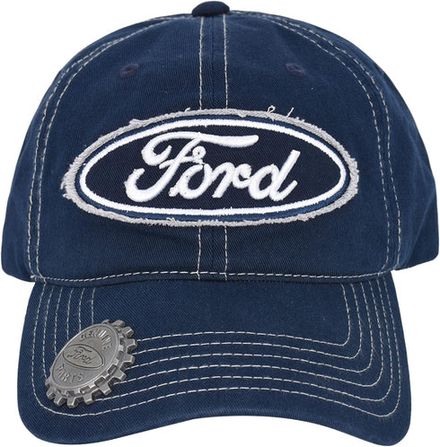 Ford Washed Cotton Adjustable Baseball Hat with Curved Brim and Bottle Opener, Navy Blue, One Size...