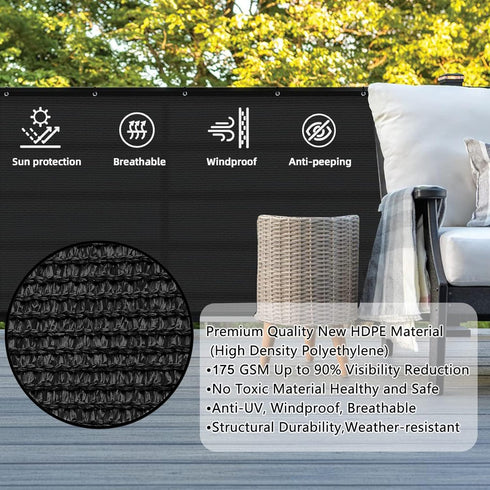 SUNLAX 3'x10' Black Balcony Privacy Screen Fence Windscreen Cover Fabric Shade Netting Mesh Cloth with Grommets UV Protection for Patio, Backyard,...