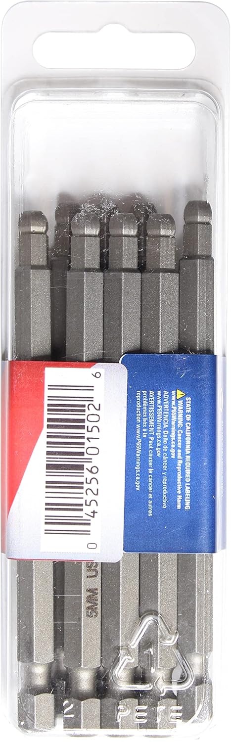Mayhew Tools 19529-8 USA Metric Ball Hex Power Bit, 5mm x 3.5", 8-Pack...