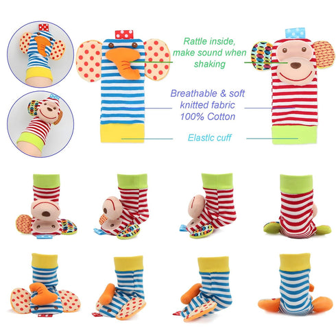 BLOOBLOOMAX Baby Infant Rattle Socks Toys, Sock rattles for Babies 0-24 Months Baby Animal Foot Finder Learning Toy (Cotton D)...
