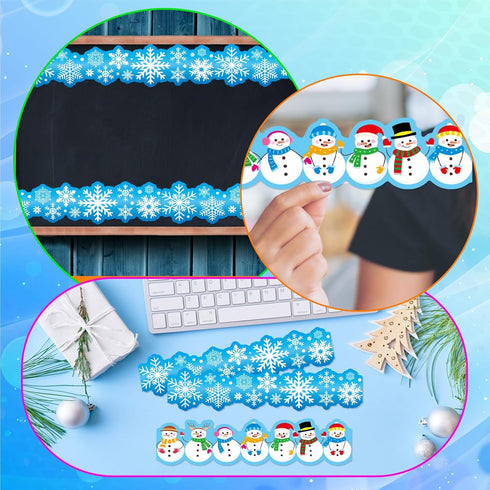 Winter Bulletin Board 78.7FT Cutout Classroom Decor Snowflake Bulletin Border Christmas Holiday Snowman Trim Border Self-Adhesive Label Sticker fo...