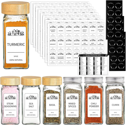 Tebery 198PCS Minimalist Spice Jars Labels and Pantry Stickers, White Printed Square Labels Fit Round or Rectangle Spice Jars Include a Reference ...