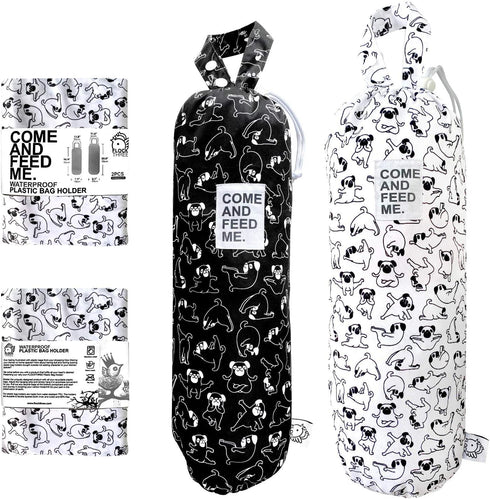 2pcs Waterproof Plastic Grocery Trash Bag Holder Shopping Carrier Holder Organizer Kitchen Storage Bag Dispenser Multiple Designs Sizes Dogs...