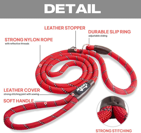 TwoEar Dog Leash Dog Slip Rope Leash 1/2" x 6FT Dog Training Leash Heavy Duty Strong Slip Lead Highly Reflective Threads for Small Medium and Larg...
