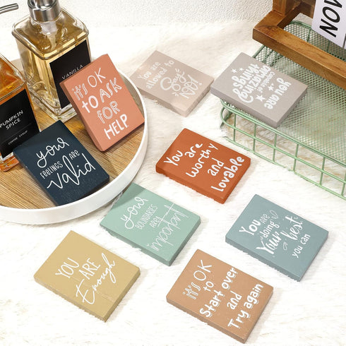 9 Pcs Mental Health Reminders Gifts Positive Affirmations Wall Decor Therapists Office Table Decor Psychology Feelings Shelf Decors Mini Inspirati...