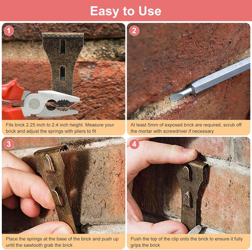 Brick Clips Hooks for Hanging Outdoor - Coideal 12 Pcs Metal Brick Wall Clip Fastener No Drill Picture Hangers for Christmas Lights Wreath Garland...