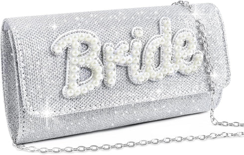 clothmile Bride Purse, Bride Clutch Bag, Diamond Glitter Prom Purse, Women Handbag, Pearl Bag for Bridal Wedding Party Gift...