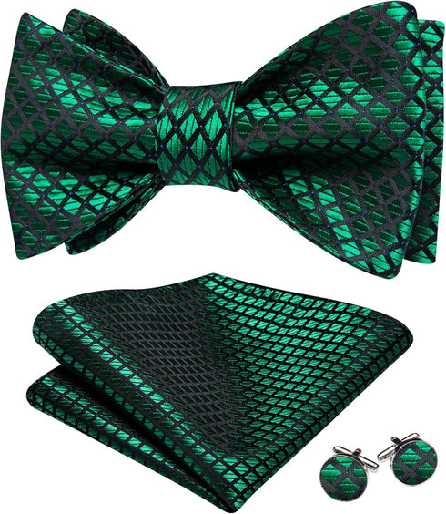 Barry.Wang Men Bow Tie Set Pocket Square Cufflink Silk Elegant Self Tied Tuxedo Paisley Bowtie Formal Wedding Party...