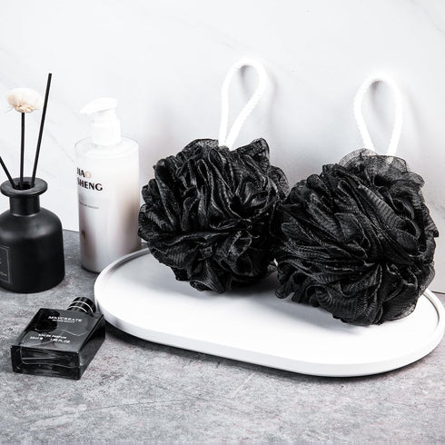 Loofah Sponge XXL-100g 4 Pack, Bath Sponge Soft Mesh Shower Puff Loofah for Men, Exfoliating Body Scrubber for Women, Shower Accessories (Black)...