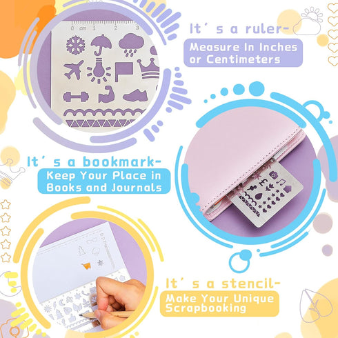4 Pieces Metal Journal Stencil Metal Planner Stencil Bookmark Ruler Back to School Supplies Stainless Steel Stencils Kit for DIY, Engraving, Paint...