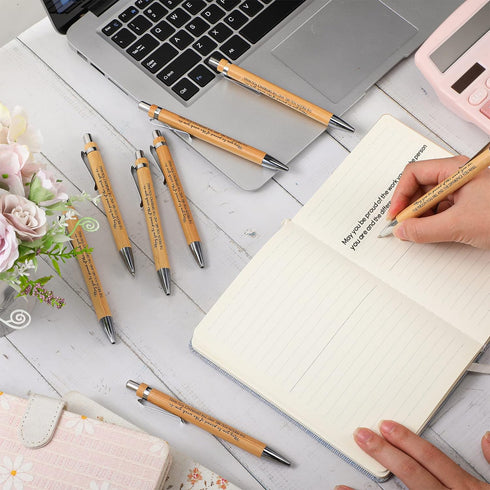 50 Pcs Inspirational Bamboo Pen Wood Ballpoint Pen Thank You Pen Bulk Appreciation Gift for Women Men Office Teacher Coworker Black Ink(Elegant St...
