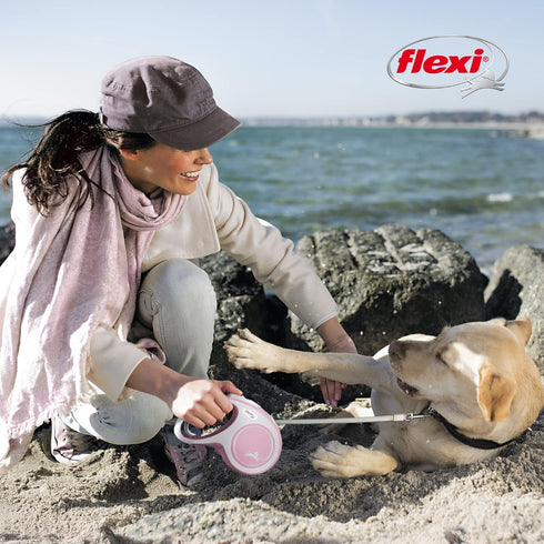 FLEXI New Comfort Retractable Dog Leash (Tape), Ergonomic, Durable and Tangle Free Pet Walking Leash for Dogs Up to 55 lbs, 16 ft, Medium, Pink/Ro...