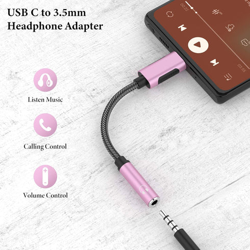 USB-C to 3.5mm Headphone Adapter for Samsung S24 S22 S23 Ultra iPhone 15 15 Pro Max Plus,Type C to Aux Audio Dongle Earphone Adapter DAC Chip for ...