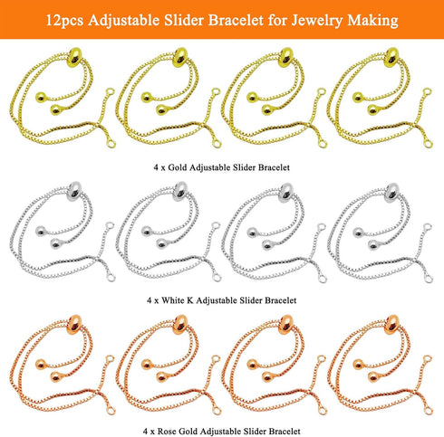 12pcs Adjustable Slider Bracelet Slider Extender Chains Adjustable Slider Bracelet with Ball Ends Adjustable Bracelet Chain Extender Chains for Br...
