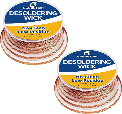 Essmtuin Solder Wick Braid 2x10Ft with Flux for Electronic, 2 Roll Desoldering Wick Braid Remover Solder, No-Clean Soldering Wick Used to Disassem...