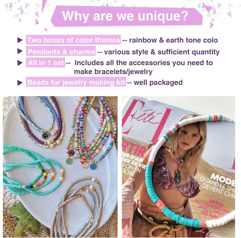 Greentime 8640PCS Clay Beads for Bracelet Making, 48 Colors Flat Round PolymerBeads Spacer Heishi Beads with 312pcs Letter Beads and 535pcs Pendan...