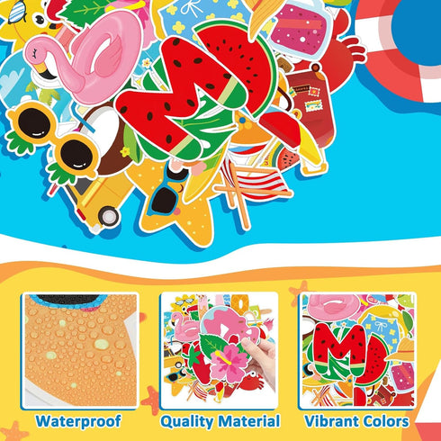 JUNEBRUSHS 71 Pieces Summer Paper Cutouts Bulletin Board Decoration Hawaiian Paper Cutouts Flamingo Beach Bulletin Board Decoration with 100 Adhes...
