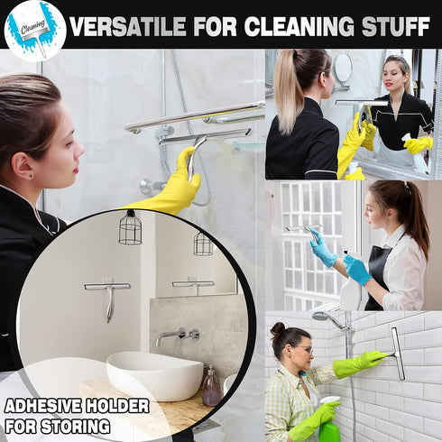 NETANY Shower Squeegee, 10-Inch Silver Squeegee, All-Purpose Stainless Steel Squeegee for Bathroom, Shower Doors, Mirrors, Tiles and Car Windows -...