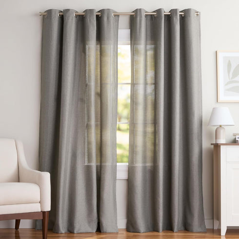 Exclusive Home Loha Linen Grommet Top Curtain Panel Pair, 54"x84", Black Pearl...