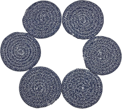 6 Pcs Woven Braided Coasters for Drinks Absorbent-Modern Dinning Room Decor Housewarming Cup Mat-Hot Cold Drinking Good Choice (Navy Blue)...