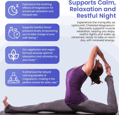 UpNourish Magnesium Glycinate Chelate 500mg Capsules - Highly Absorbable Chelated Magnesium - Pure Magnesium Supplement for Sleep & Calm Support, ...