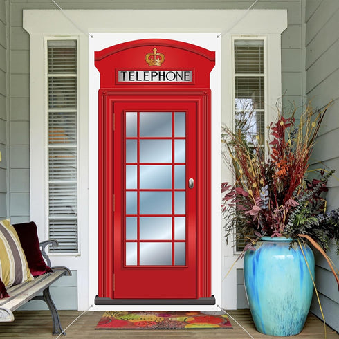 English Phone Booth Door Cover, Large Fabric Red Telephone Box Door Cover Home Jointed Phone Box Decor Banner for Photo Backdrop British Internati...