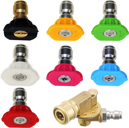 M MINGLE Pressure Washer Accessories Kit, 7 Power Washer Nozzle Tips, Quick Connecting Pivoting Coupler, 1/4 inch, 4500 PSI, 8-Pack...