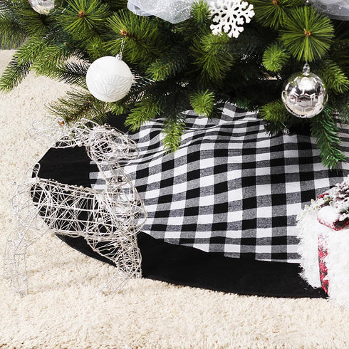 Black and White Buffalo Plaid Check Christmas Tree Skirt 48 inches, Country Xmas Tree Decorations Tree Skirts Double Layers Holiday Ornaments...