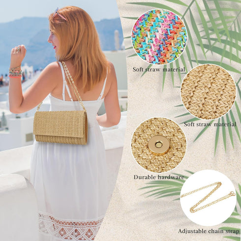Straw Clutch Purse Shoulder Crossbody Bag Envelope Purse Raffia Handbag for Summer Beach Travel 2024 Trendy...