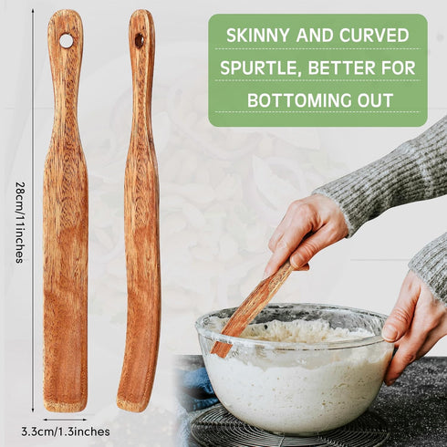 11 Inch Acacia Wooden Sourdough Spatula Bread Mixing Stir Stick Spurtle with Hanging Hole Wooden Kitchen Spreading Cooking Mixing Tool for Sourdou...