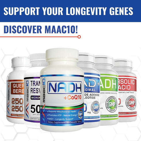 MAAC10 NADH + CoQ10 Supplement | Great Tasting Chewable Tablets | 50mg PANMOL® NADH + 100mg CoQ10 | for Fatigue, Energy and Mental Focus | NAD+ Su...