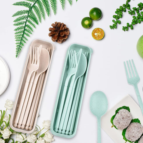 Camping Utensil Set, Reusable Utensils Set with Case, Plastic Cutlery Set Forks Spoon Tableware Chopsticks, Portable Cutlery Set for Travel Picnic...