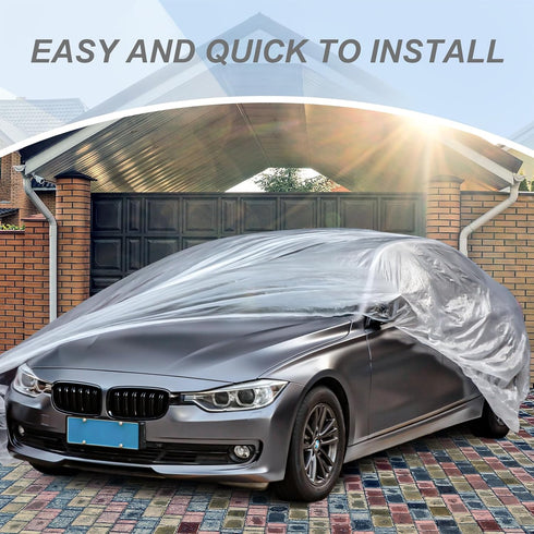 1 Pack Universal Plastic Car Cover with Elastic Band Disposable Car Covers Bulk 12.5 x 21.6 ft Waterproof Dustproof Full Exterior Covers Clear Car...