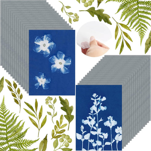 32 Sheets Sun Print Paper Cyanotype Paper Kit, A5 Sun Art Paper With 1 Plastic Tool for Sun Printing, Light Sensitive Solar Photography Paper for ...