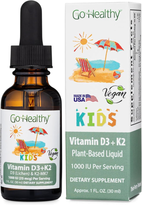 Go Healthy Kids Vitamins D3 K2 (MK-7), Child Vitamin D, Liquid Vegan D3 K2 Drops for Kids, Sugar-Free, Easy-to-Absorb, Children's Growth & Immune ...