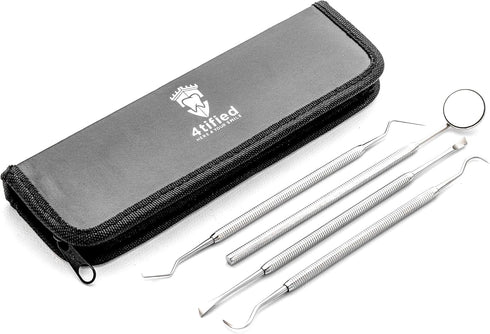 4tified Dental Tools Hygiene Kit 4 PCS French Stainless Steel Professional Teeth Cleaning Home Use Plaque Calculus Removal Tartar Scraper Scaler F...