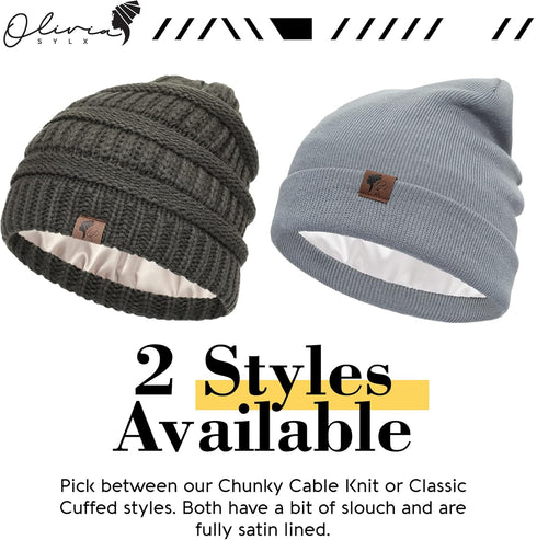 Olivia Sylx Satin Lined Beanie for Women - Satin Beanie,Silk Beanie, Satin Lined Winter Hats for Women & Slouchy Beanie...