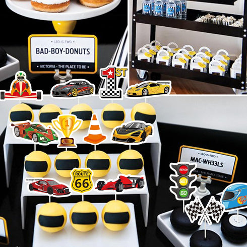 36Pcs Race Car Cupcake Toppers Racing Car Birthday Decorations for Race Car Birthday Party Favors Let's Go Racing Party Racing Car Baby Shower Sup...
