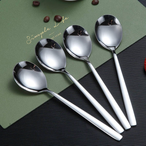Berglander Dinnerware Set of 6, Stainless Steel Soup Spoons, Modern Table Spoon Set, Dishwasher Safe...