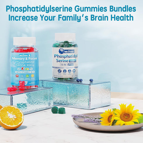 Sugar Free Phosphatidylserine Supplement 100mg, Kids Brain Gummies w/ Vitamin D3 400IU, Vitamin C for Focus & Memory, Concentration, Attention, Bo...