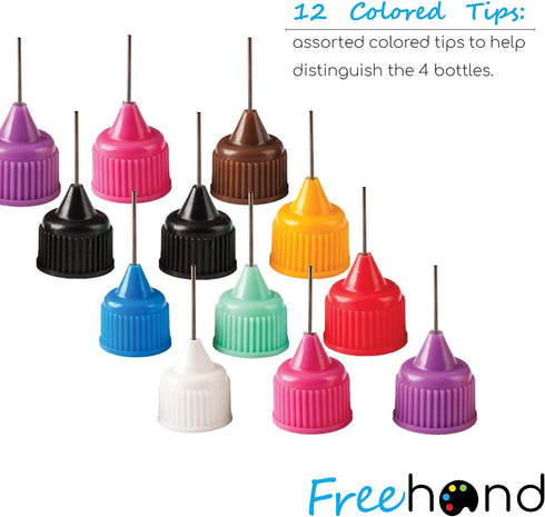 Free Hand Precision Tip Applicator Bottle 1 Oz. 4 Needle Tip Squeeze Bottles and 12 Tips for Acrylic Painting, DIY Quilling and Paper Craft...