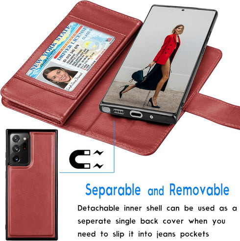 Galaxy Note 20 Ultra Case, Note 20 Ultra 5G Wallet Case, Luxury Cash Credit Card Slots Holder Carrying Flip PU Leather Cover [Detachable Magnetic ...