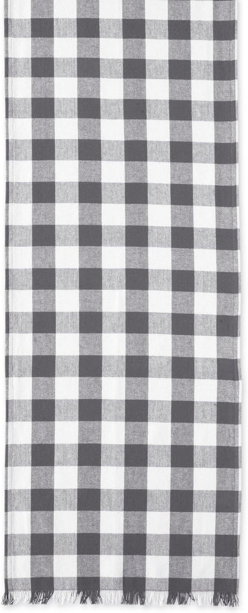 DII Heavyweight Fringed Check Tabletop Collection, Table Runner, 14x108, Gray...