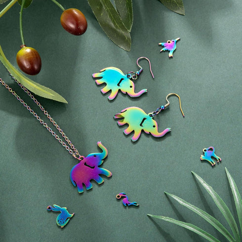 COGCHARGER 16 Pcs 8 Style Stainless Steel Filigree Charms Animal Shape Rainbow Pendants Multi Color Charms Pendants for Jewelry Earring Necklace M...
