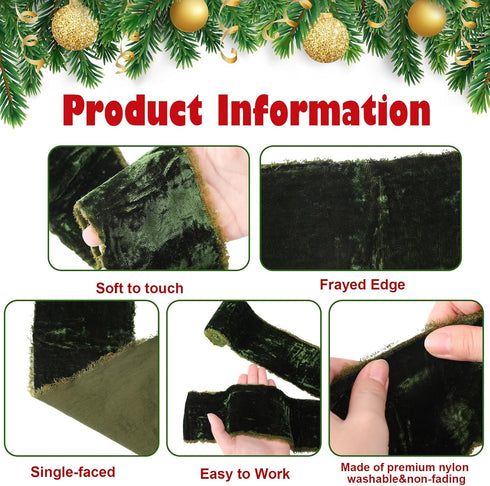 Jutom Velvet Ribbons for Gift Wrapping, Crafts - 3 Rolls, 3 Inch x 3 Yard, Olive Green...