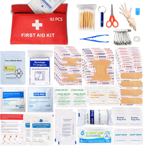 First Aid Kit - 92 Piece Mini Emergency Kits for Car, Basic Outdoor Essentials Survival Trauma Kit Bag, Small Travel Medicine Kit for Home, Sports...