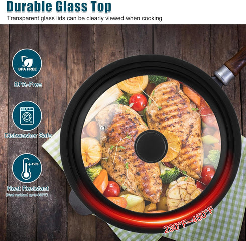 Universal Lid for Pots Pans and Skillets, Pan Cover Fit 6", 7", 8" Diameter Cookware, Silicone Replacement Pan Lid Pot Lids for Frying Pans, Cast ...