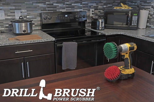 Drill Brush - Indoor/Outdoor Medium and Stiff 4-inch Round - Spin Brush - Combo Kit - Cleaning Supplies - Stove, Oven, Sink - Grout Cleaner - Outd...